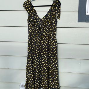 Who What Wear Wrap Front Yellow Tulip Print Dress Large